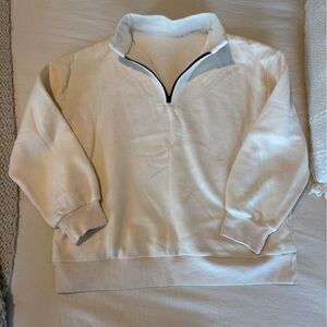 Cream half-zip pull over cotton blend sweatshirt